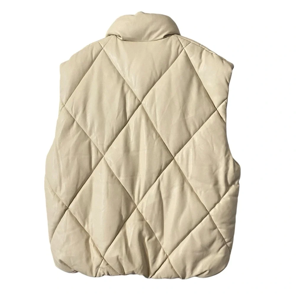 Abercrombie Fitch Womens Quilted Vegan Leather Puffer Vest Cream Sz XL Oversized